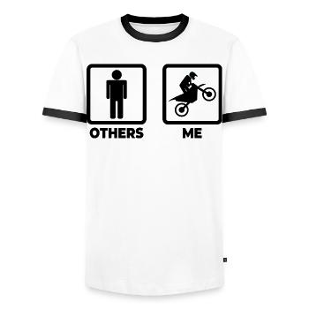 Me as a motocross rider - Men's Ringer Shirt - white/black - Front - AI Model Female 172 light (172cm) & AI Model Male 178 dark (178cm)