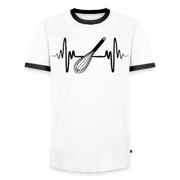Hand Mixer Sketch - Men's Ringer Shirt - white/black - Front - AI Model Female 172 light (172cm) & AI Model Male 178 dark (178cm)