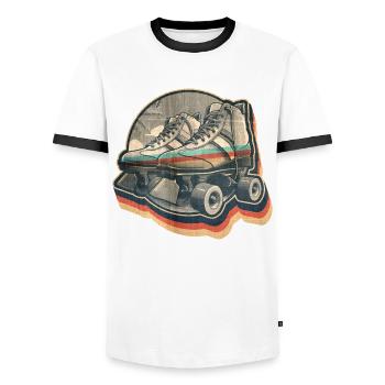 Vintage Summer Retro Disco Graphic Design Roller Skate - Men's Ringer Shirt - white/black - Front - AI Model Female 172 light (172cm) & AI Model Male 178 dark (178cm)