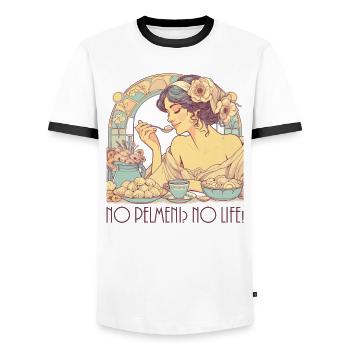 No Pelmeni No Life Woman Art Nouveau Gift - Men's Ringer Shirt - white/black - Front - AI Model Female 172 light (172cm) & AI Model Male 178 dark (178cm)
