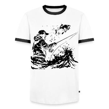 Fishing Drawing - Men's Ringer Shirt - white/black - Front - AI Model Female 172 light (172cm) & AI Model Male 178 dark (178cm)