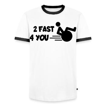I'm too fast for you in my wheelchair # - Men's Ringer Shirt - white/black - Front - AI Model Female 172 light (172cm) & AI Model Male 178 dark (178cm)
