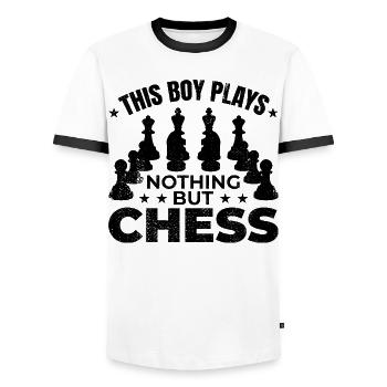 This boy plays nothing but chess - Men's Ringer Shirt - white/black - Front - AI Model Female 172 light (172cm) & AI Model Male 178 dark (178cm)
