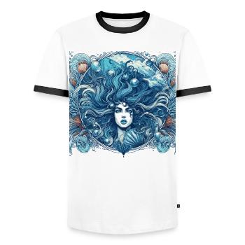 Sirène Sirène Cheveux Bleus Art Nouveau Cadeau - T-shirt contrasté Homme - blanc/noir - Devant - AI Model Female 172 light (172cm) & AI Model Male 178 dark (178cm)