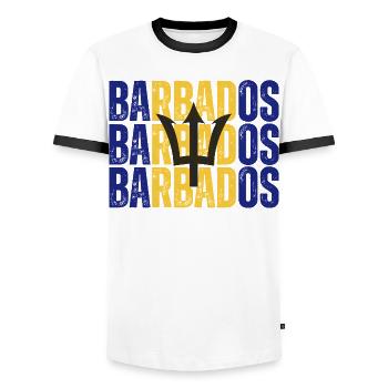 Flagge von Barbados, Barbados-Stolz - Männer Kontrast-T-Shirt - Weiß/Schwarz - Vorne - AI Model Female 172 light (172cm) & AI Model Male 178 dark (178cm)