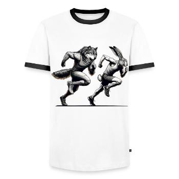 Competition Rabbit and Wolf Race Sprint Gift - Men's Ringer Shirt - white/black - Front - AI Model Female 172 light (172cm) & AI Model Male 178 dark (178cm)