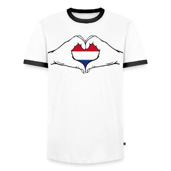 Holland Flag Heart - Men's Ringer Shirt - white/black - Front - AI Model Female 172 light (172cm) & AI Model Male 178 dark (178cm)