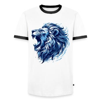 Lion Roars Blue Accents Lion Head Strong Gift - Men's Ringer Shirt - white/black - Front - AI Model Female 172 light (172cm) & AI Model Male 178 dark (178cm)