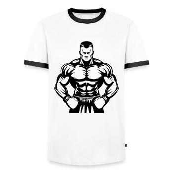 Boxer Drawing - Men's Ringer Shirt - white/black - Front - AI Model Female 172 light (172cm) & AI Model Male 178 dark (178cm)