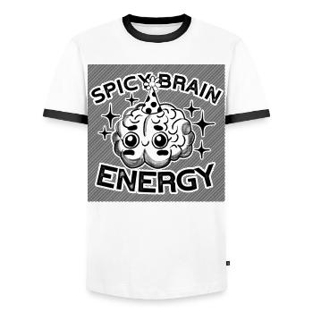Spicy Brain Energy – cute & chaotic! - Men's Ringer Shirt - white/black - Front - AI Model Female 172 light (172cm) & AI Model Male 178 dark (178cm)