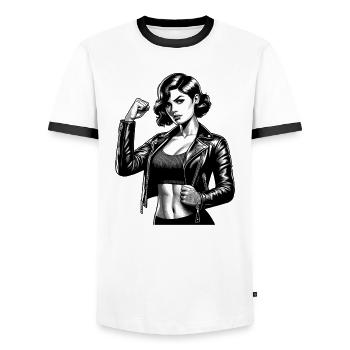 Femme Cool Forte Rockabilly Veste En Cuir Cadeau - T-shirt contrasté Homme - blanc/noir - Devant - AI Model Female 172 light (172cm) & AI Model Male 178 dark (178cm)