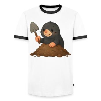Taupe mignonne avec pelle - T-shirt contrasté Homme - blanc/noir - Devant - AI Model Female 172 light (172cm) & AI Model Male 178 dark (178cm)