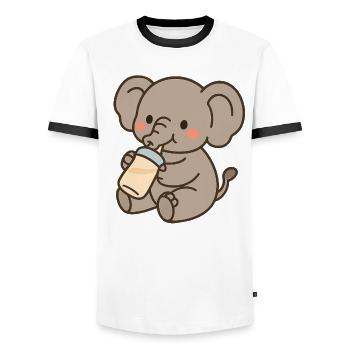 Kleiner Elefant mit Milchfläschen - Männer Kontrast-T-Shirt - Weiß/Schwarz - Vorne - AI Model Female 172 light (172cm) & AI Model Male 178 dark (178cm)