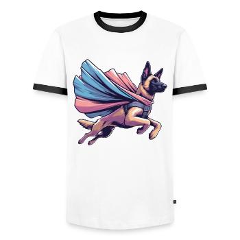 Super Dog Belgian Shepherd Cape Gift - Men's Ringer Shirt - white/black - Front - AI Model Female 172 light (172cm) & AI Model Male 178 dark (178cm)