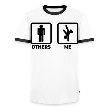 Ich als Breakdancer - Männer Kontrast-T-Shirt - Weiß/Schwarz - Vorne - AI Model Female 172 light (172cm) & AI Model Male 178 dark (178cm)