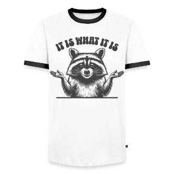 Raccoon - It is what it is - Men's Ringer Shirt - white/black - Front - AI Model Female 172 light (172cm) & AI Model Male 178 dark (178cm)