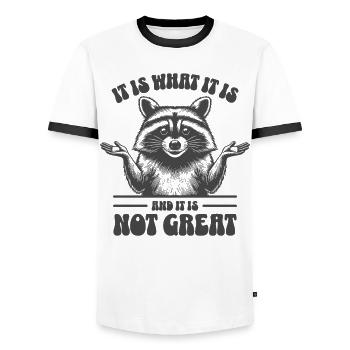 Raccoon - It is what it is and it is not great - Men's Ringer Shirt - white/black - Front - AI Model Female 172 light (172cm) & AI Model Male 178 dark (178cm)