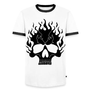 Black Flaming Skull - Men's Ringer Shirt - white/black - Front - AI Model Female 172 light (172cm) & AI Model Male 178 dark (178cm)