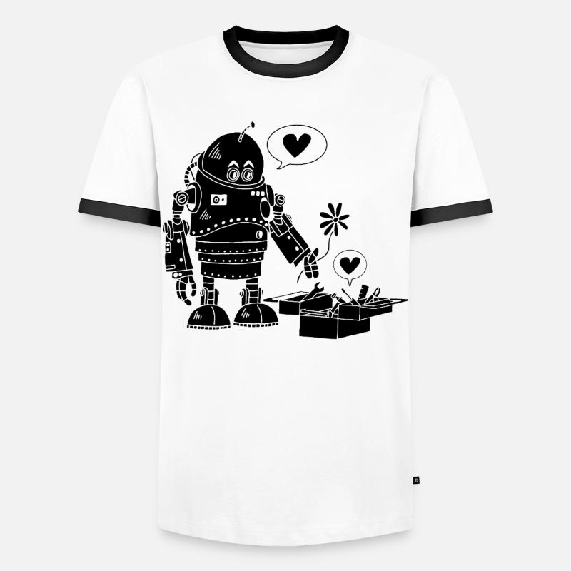 Robot Lovers (Schwarz) - Männer Kontrast-T-Shirt - Weiß/Schwarz