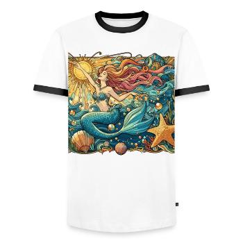 Mermaid Mermaid Red Hair Art Nouveau Gift - Men's Ringer Shirt - white/black - Front - AI Model Female 172 light (172cm) & AI Model Male 178 dark (178cm)