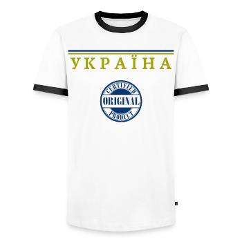 Fierté ukrainienne, drapeau ukrainien - T-shirt contrasté Homme - blanc/noir - Devant - AI Model Female 172 light (172cm) & AI Model Male 178 dark (178cm)