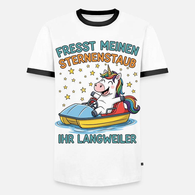 Einhorn Tretbootfahrt - Männer Kontrast-T-Shirt - Weiß/Schwarz