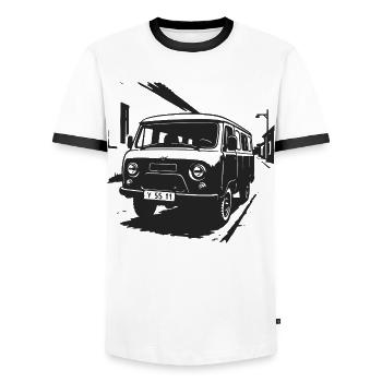 Visite culte du van - T-shirt contrasté Homme - blanc/noir - Devant - AI Model Female 172 light (172cm) & AI Model Male 178 dark (178cm)