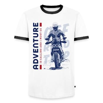 Motard aventurier - T-shirt contrasté Homme - blanc/noir - Devant - AI Model Female 172 light (172cm) & AI Model Male 178 dark (178cm)