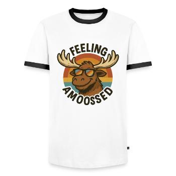 Cool Moose with Sunglasses Retro Style - Men's Ringer Shirt - white/black - Front - AI Model Female 172 light (172cm) & AI Model Male 178 dark (178cm)