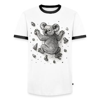 Bouldering Koala Bear Climbing Drawing Gift - Men's Ringer Shirt - white/black - Front - AI Model Female 172 light (172cm) & AI Model Male 178 dark (178cm)