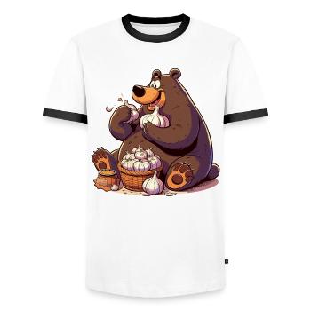 Ours à l’ail Yummy Knofi Gift - T-shirt contrasté Homme - blanc/noir - Devant - AI Model Female 172 light (172cm) & AI Model Male 178 dark (178cm)