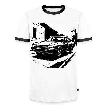 Road Cruiser Deluxe - Men's Ringer Shirt - white/black - Front - AI Model Female 172 light (172cm) & AI Model Male 178 dark (178cm)