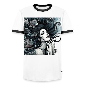 Mermaid Mermaid Long Hair Art Nouveau Gift - Men's Ringer Shirt - white/black - Front - AI Model Female 172 light (172cm) & AI Model Male 178 dark (178cm)