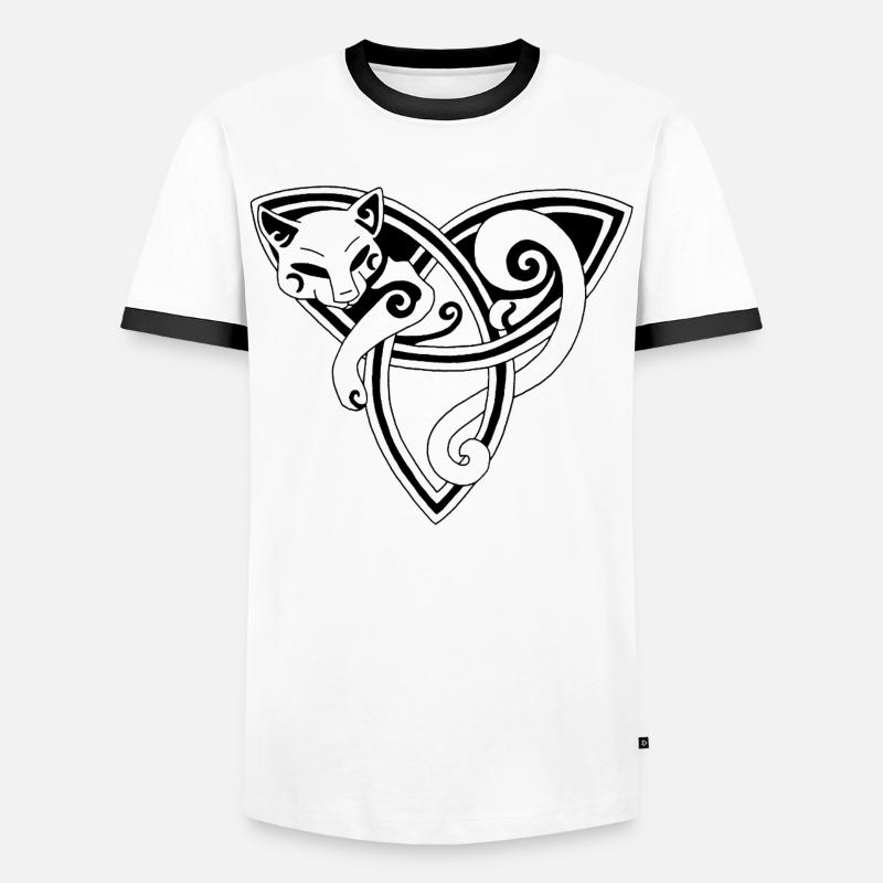 Die keltische Katze ruht (schwarz) - Männer Kontrast-T-Shirt - Weiß/Schwarz