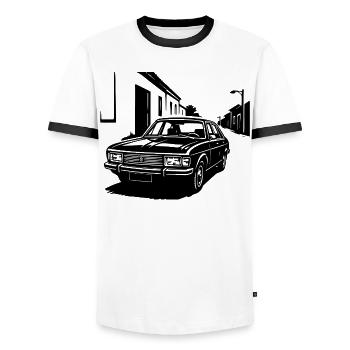 Ostblock Limousinen-Legende - Männer Kontrast-T-Shirt - Weiß/Schwarz - Vorne - AI Model Female 172 light (172cm) & AI Model Male 178 dark (178cm)