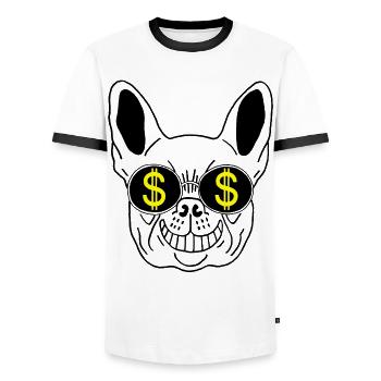 Chien en vacances - T-shirt contrasté Homme - blanc/noir - Devant - AI Model Female 172 light (172cm) & AI Model Male 178 dark (178cm)