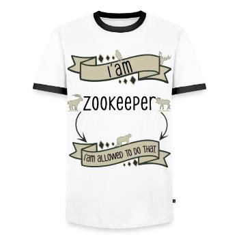 Je suis gardien de zoo, j’ai le droit de le faire. - T-shirt contrasté Homme - blanc/noir - Devant - AI Model Female 172 light (172cm) & AI Model Male 178 dark (178cm)