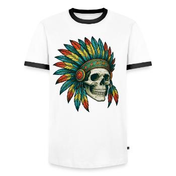 Illustration de crâne tribal indigène - T-shirt contrasté Homme - blanc/noir - Devant - AI Model Female 172 light (172cm) & AI Model Male 178 dark (178cm)