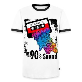 Le son des années 90 - Cassette Rétro Coloré - T-shirt contrasté Homme - blanc/noir - Devant - AI Model Female 172 light (172cm) & AI Model Male 178 dark (178cm)