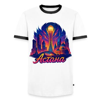Astana Capital Kazakhstan Cadeau Cool - T-shirt contrasté Homme - blanc/noir - Devant - AI Model Female 172 light (172cm) & AI Model Male 178 dark (178cm)
