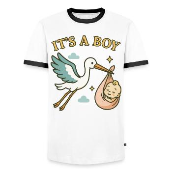 Hello Baby Boy - Storch bringt Baby – It's a Boy - Männer Kontrast-T-Shirt - Weiß/Schwarz - Vorne - AI Model Female 172 light (172cm) & AI Model Male 178 dark (178cm)