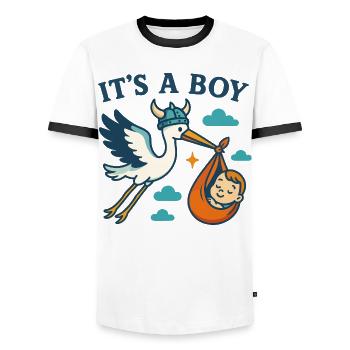 Arrivée du Viking Boy - T-shirt contrasté Homme - blanc/noir - Devant - AI Model Female 172 light (172cm) & AI Model Male 178 dark (178cm)