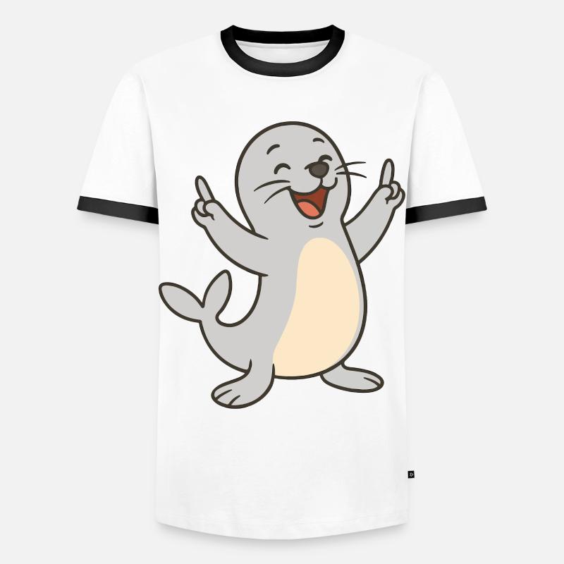 Fröhliche Robbe - Männer Kontrast-T-Shirt - Weiß/Schwarz
