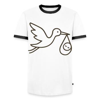 Cigogne avec bébé enfant - Arrivée minimale de bébé - T-shirt contrasté Homme - blanc/noir - Devant - AI Model Female 172 light (172cm) & AI Model Male 178 dark (178cm)