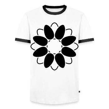 Open Blossom Flower Graphic Abstract - Men's Ringer Shirt - white/black - Front - AI Model Female 172 light (172cm) & AI Model Male 178 dark (178cm)