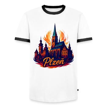 Pilsen Plzeň City Czech Republic Silhouette Gift - Men's Ringer Shirt - white/black - Front - AI Model Female 172 light (172cm) & AI Model Male 178 dark (178cm)