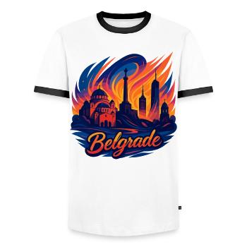 Belgrade Capitale Serbie Silhouette Cadeau - T-shirt contrasté Homme - blanc/noir - Devant - AI Model Female 172 light (172cm) & AI Model Male 178 dark (178cm)