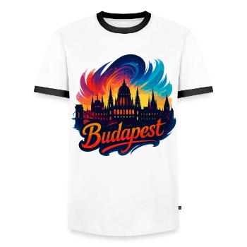 Budapest Capital Hungary Silhouette Gift - Men's Ringer Shirt - white/black - Front - AI Model Female 172 light (172cm) & AI Model Male 178 dark (178cm)