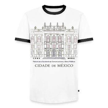 Mexico, Musée d’art, Dessin à la main - T-shirt contrasté Homme - blanc/noir - Devant - AI Model Female 172 light (172cm) & AI Model Male 178 dark (178cm)