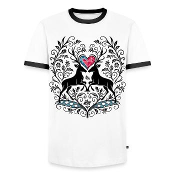 Hirsche Hirschherz Design - Alpenstilfür Volksfest - Männer Kontrast-T-Shirt - Weiß/Schwarz - Vorne - AI Model Female 172 light (172cm) & AI Model Male 178 dark (178cm)